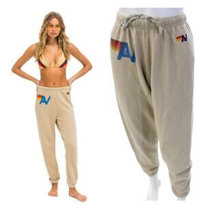 Aviator Nation Logo Stitch Sweatpants/Joggers Sand Size S Beige Tri-Blend